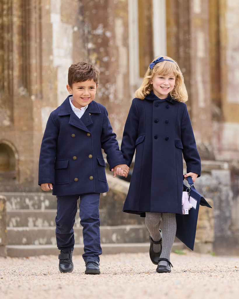 Heirloom Collection Kids Navy Duffle Coat Trotters Heritage Pea