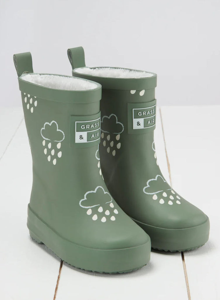 Grass Air Colour Reveal Wellies in Khaki Green Trotters London