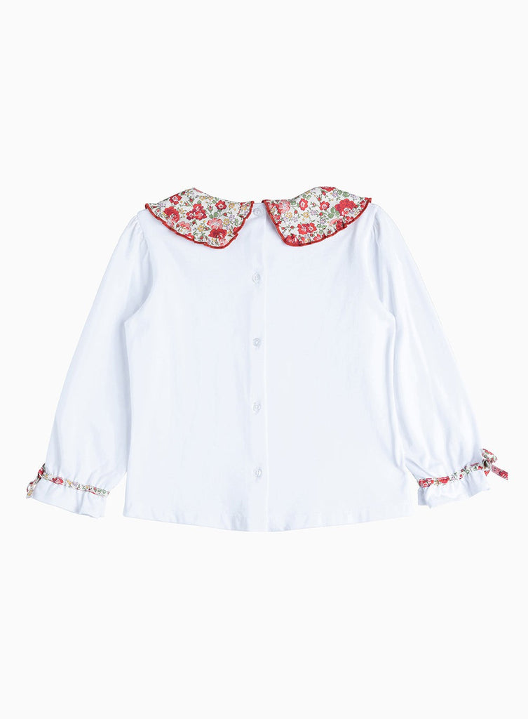 Girls Felicite Pie Crust Jersey Blouse White Red Felicite Trotters London