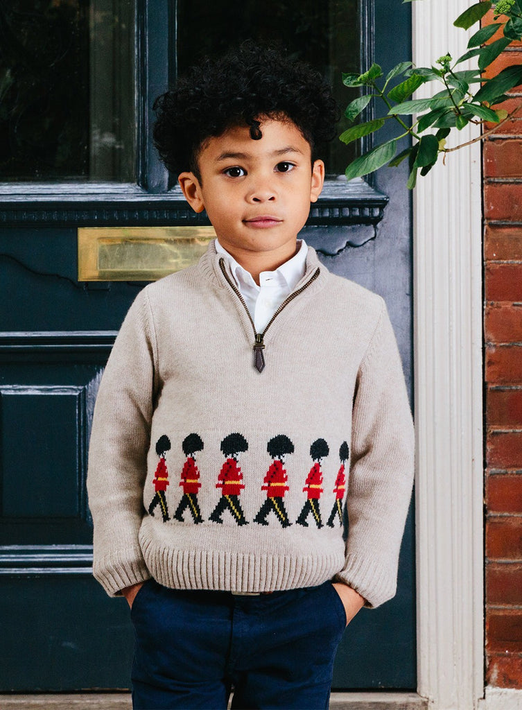 Thomas Brown Boys Marching Guardsman Half Zip Jumper Oatmeal Trotters London