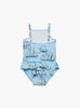 Trotters Swim Swimsuit Baby Peplum Swimsuit in Blue Sailboat