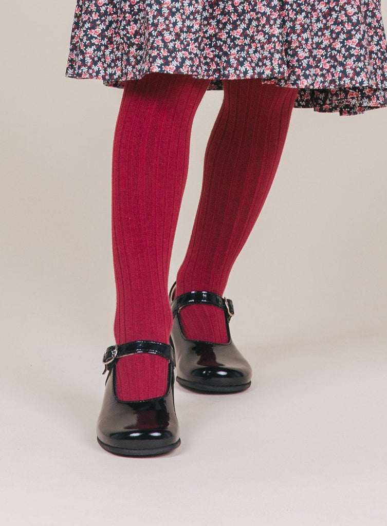 Girls Burgundy Ribbed Tights Trotters Childrenswear
