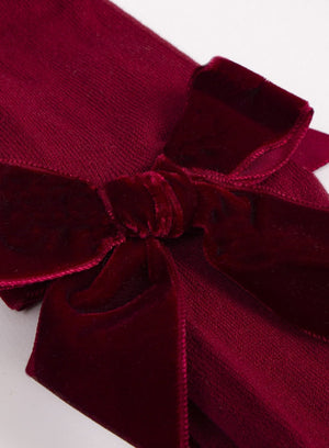 Chelsea Clothing Company Tights Velvet Bow Tights in Burgundy - Trotters Childrenswear