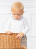 Thomas Brown Body Little Long Sleeved Milo Body in White/Navy - Trotters Childrenswear