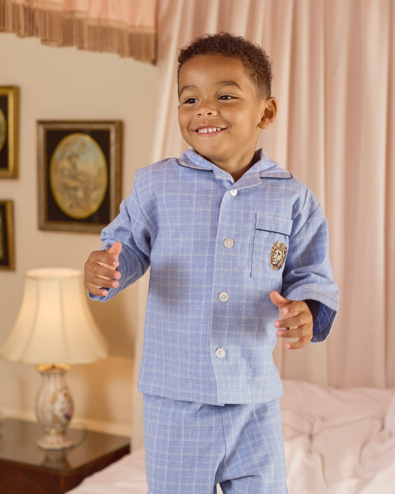 Original Pyjama Company Pyjamas Augustus Lion Pyjamas in Blue Check