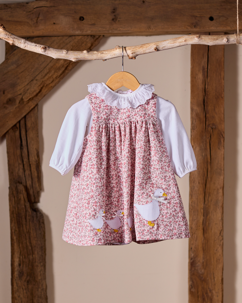 Confiture Dress Baby Duck Floral Cord Pinafore