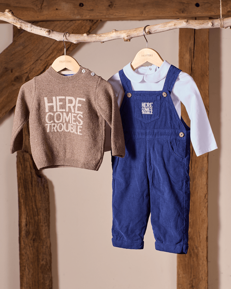 Chelsea Clothing Company Jumper Baby Here Comes Trouble Jumper in Brown Marl