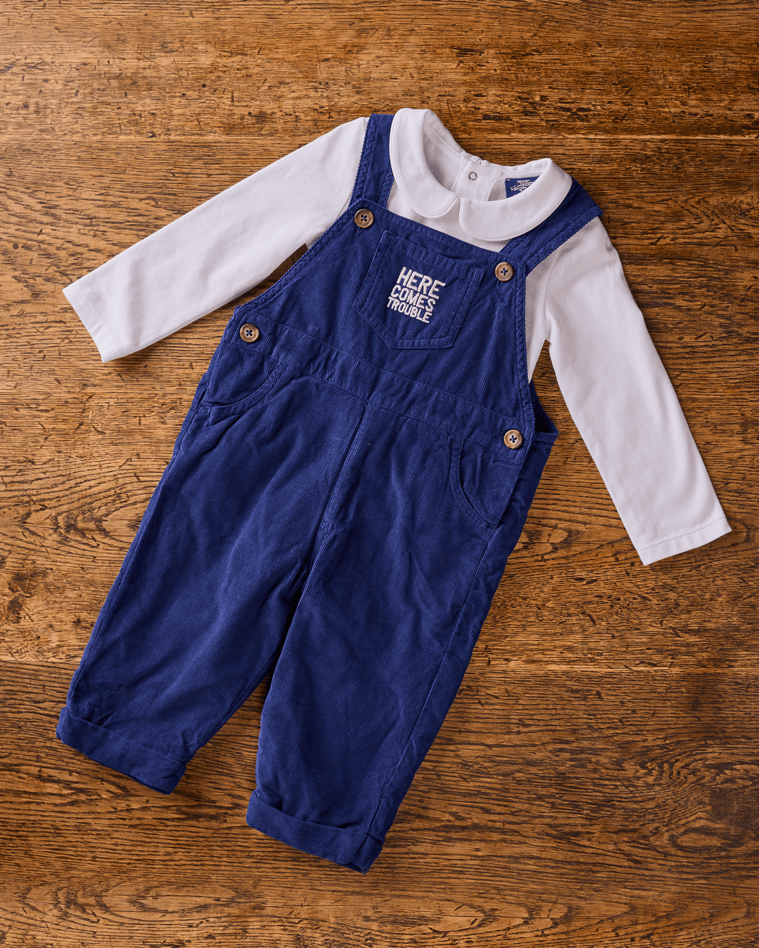 Chelsea Clothing Company Dungarees Baby Here Comes Trouble Dungarees