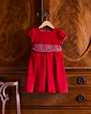 Lily Rose Gold Dress Velvet Party Dress in Red Tartan
