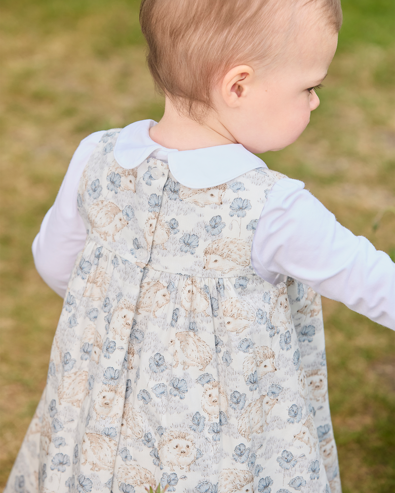 Confiture Dress Baby Hollie Hedgehog Pinafore in Pale Blue