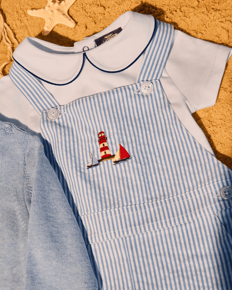 Chelsea Clothing Co Dungarees Baby Atticus Bib Shorts in Blue Stripe