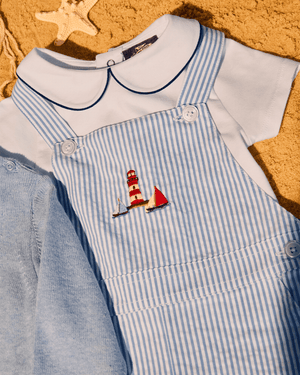 Chelsea Clothing Co Dungarees Baby Atticus Bib Shorts in Blue Stripe