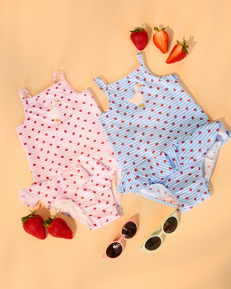 Hampton Swim Swimsuit Baby Duck Swimsuit in Blue Strawberry Stripe