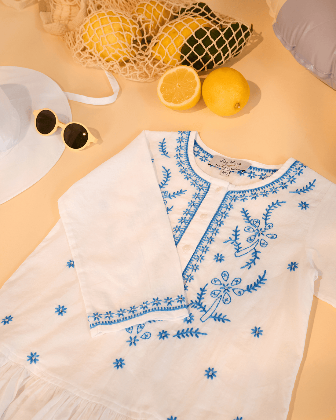 Lily Rose Kaftan Embroidered Kaftan in White/Blue