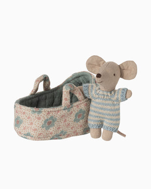 Maileg Toy Maileg Carry Cot Baby Mouse Blue