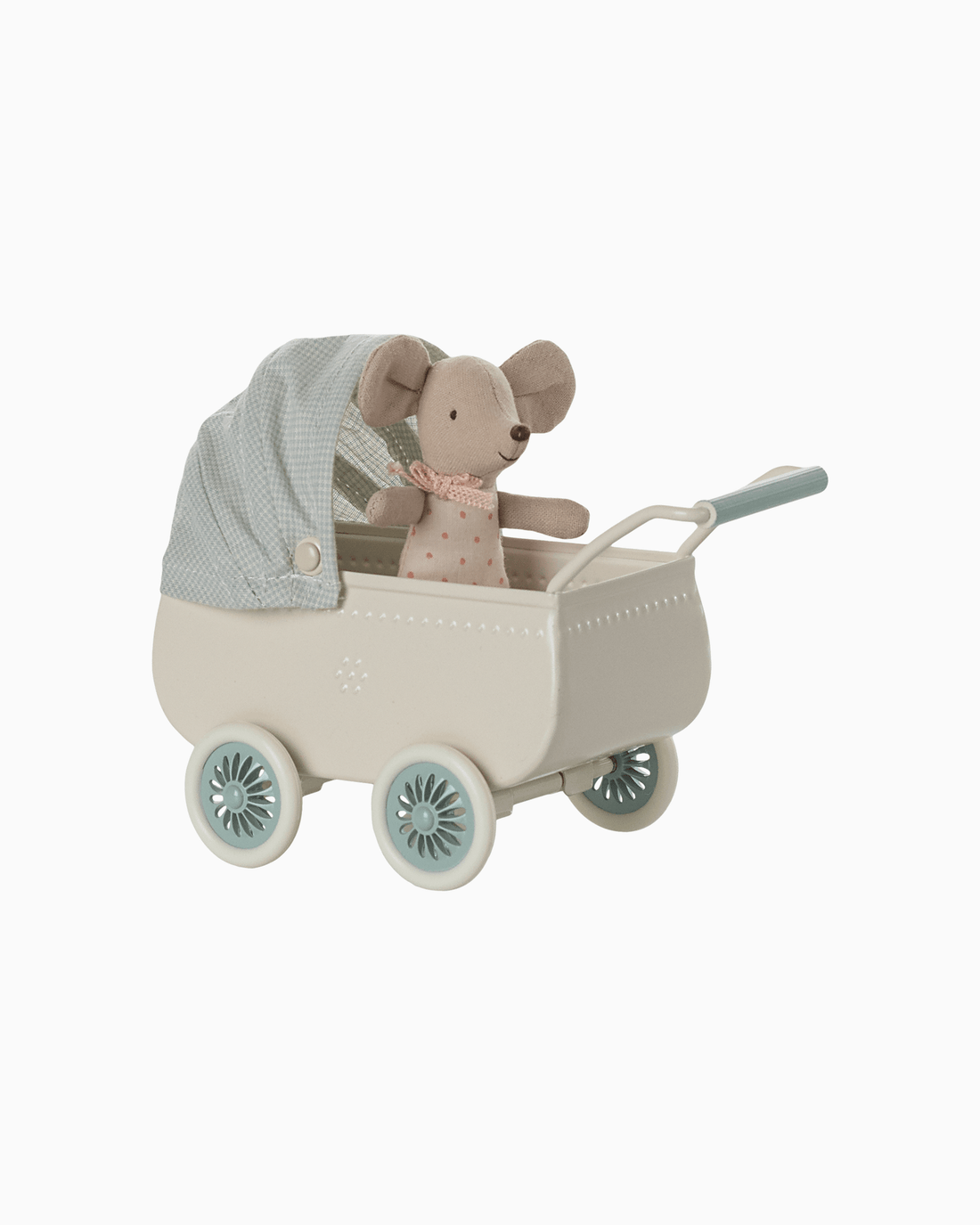 Maileg Toy Maileg Pram with Baby Mouse in Mint