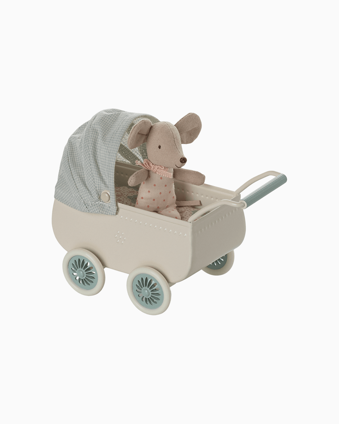 Maileg Toy Maileg Pram with Baby Mouse in Mint