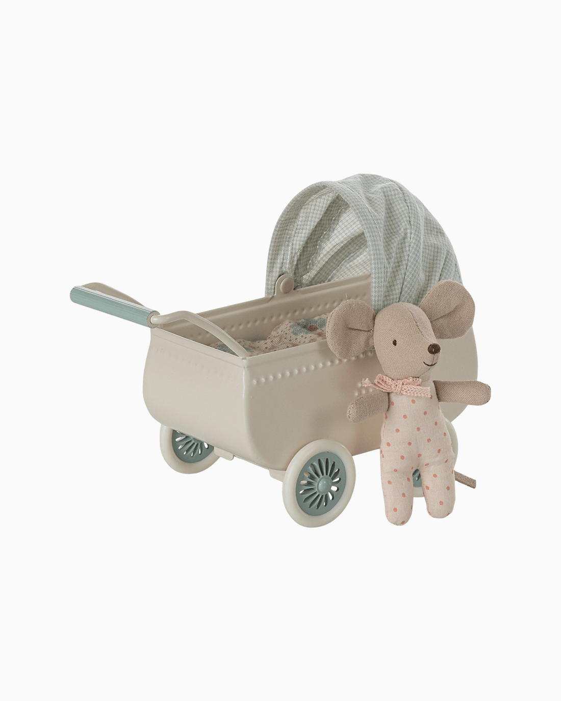 Maileg Toy Maileg Pram with Baby Mouse in Mint