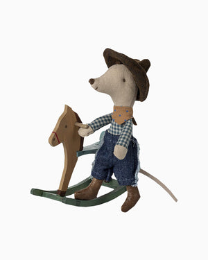 Maileg Toy Maileg Cowboy Mouse on Rocking Horse