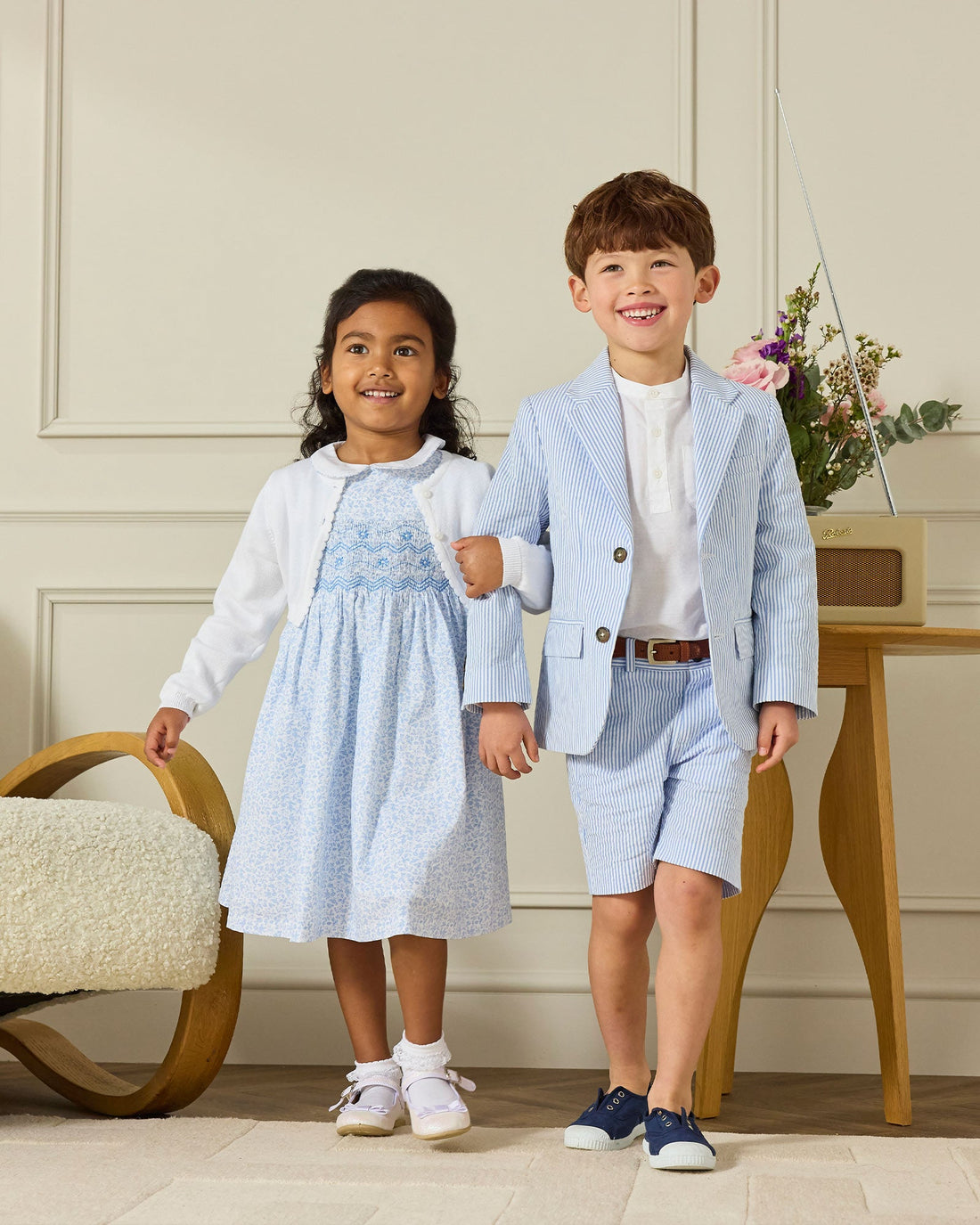 Trotters Heritage Shorts Theo Tailored Shorts in Blue Stripe