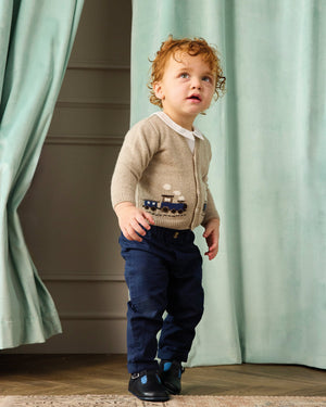 Chelsea Clothing Company Cardigan Baby Train Cardigan in Oatmeal