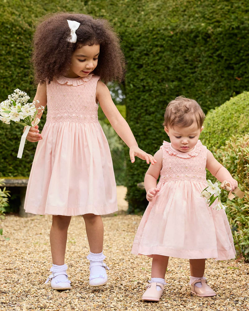 Lily Rose Dress Sleeveless Willow Hand Smocked Dress in Peach