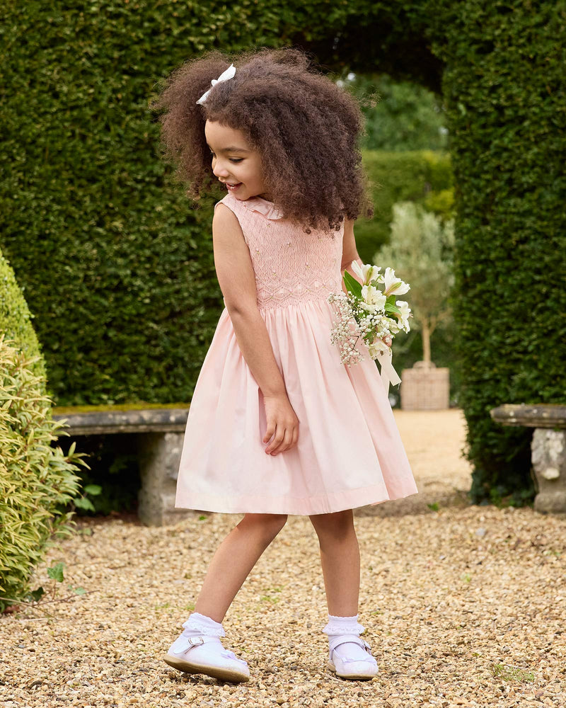 Lily Rose Dress Sleeveless Willow Hand Smocked Dress in Peach
