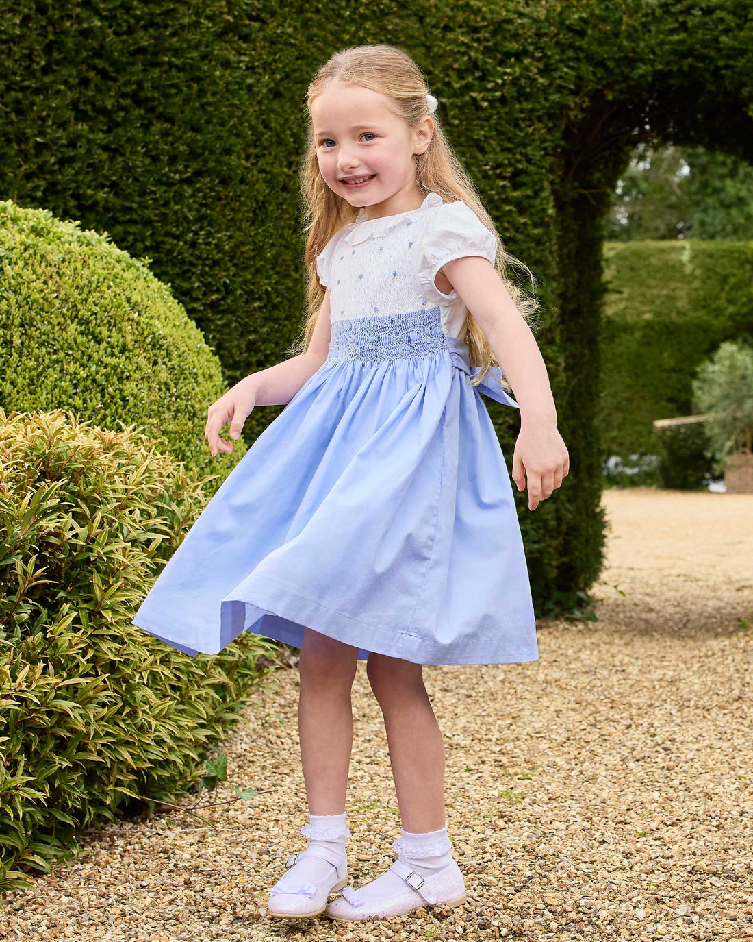 Lily Rose Dress Willow Hand Smocked Dress in Cornflower