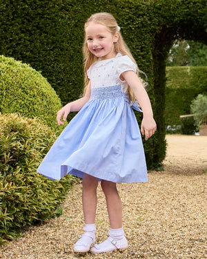 Lily Rose Dress Willow Hand Smocked Dress in Cornflower
