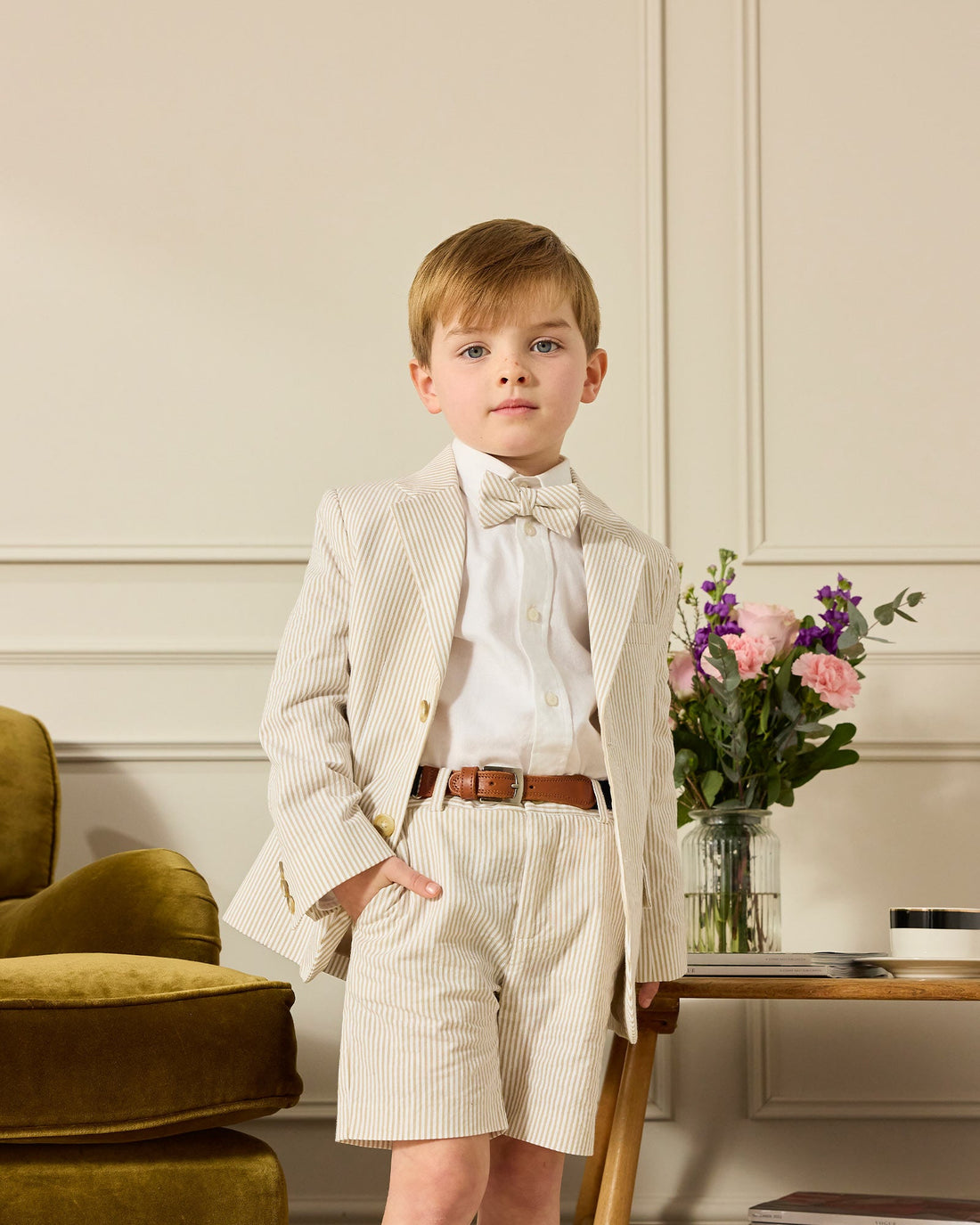 Trotters Heritage Blazer Sebastian Blazer in Oatmeal Stripe