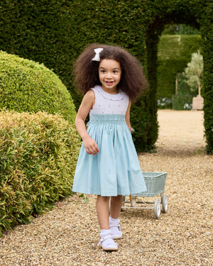 Lily Rose Dress Sleeveless Willow Hand Smocked Dress in Sea Blue
