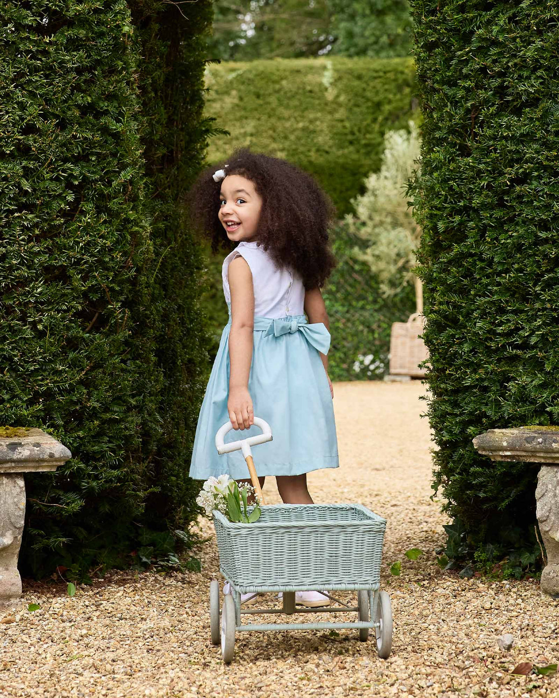 Lily Rose Dress Sleeveless Willow Hand Smocked Dress in Sea Blue