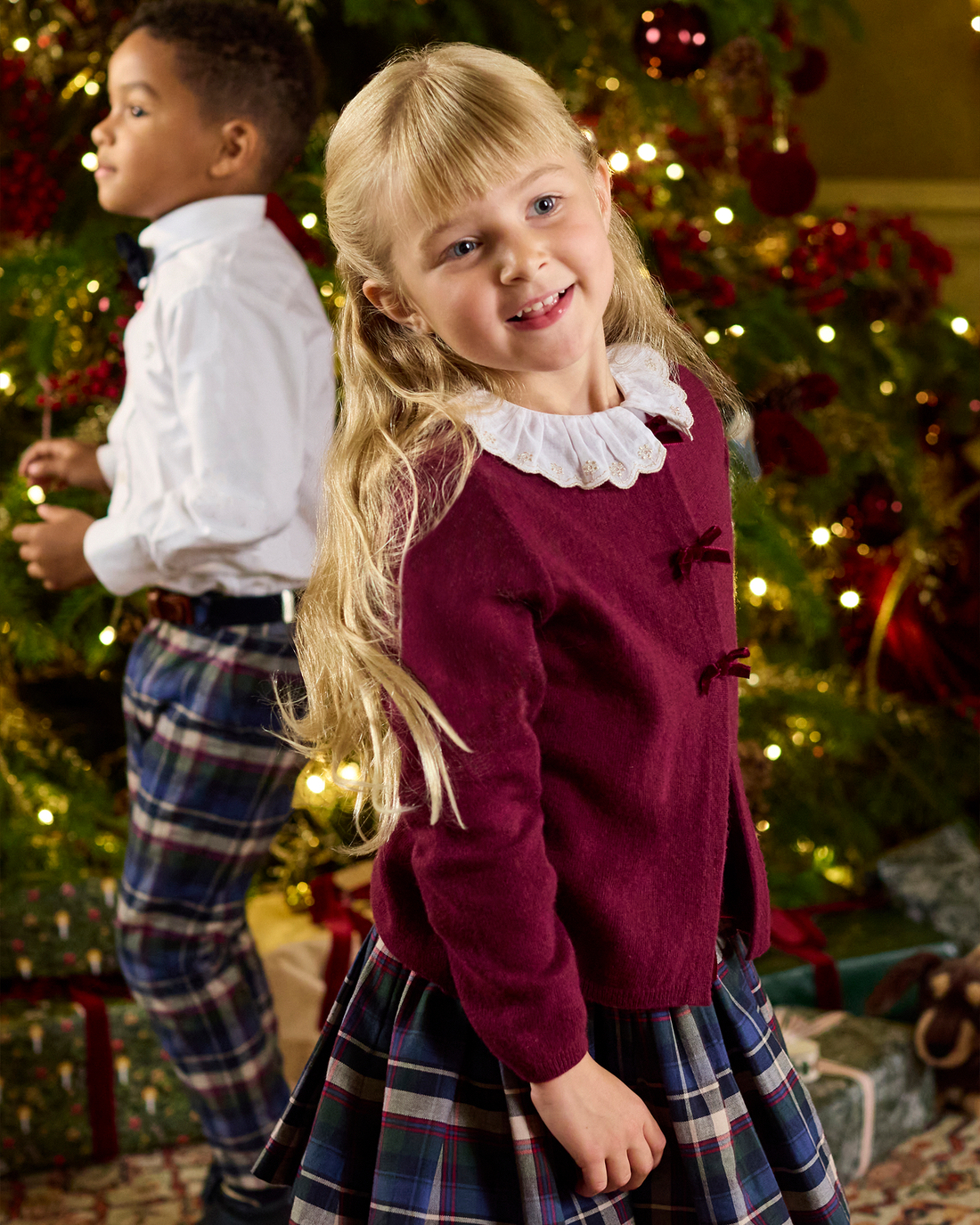 Confiture Cardigan Velvet Bow Cardigan in Claret