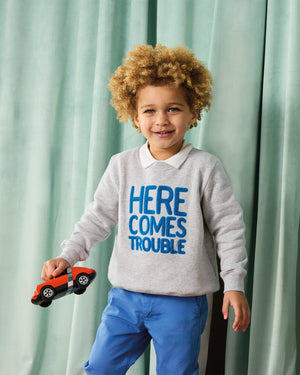 Chelsea Clothing Company Sweatshirt Here Comes Trouble Sweatshirt in Grey Marl