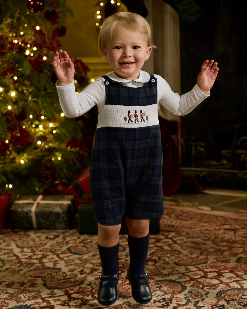 Chelsea Clothing Company Romper Baby Archie Smocked Romper in Navy Tartan