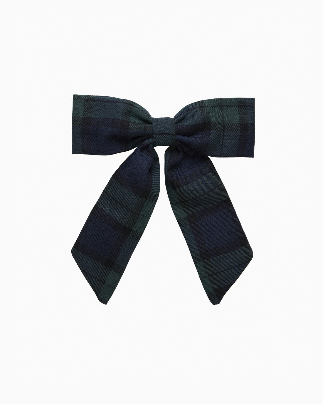 Confiture Clip Long Bow Hair Clip in Navy/Green Tartan