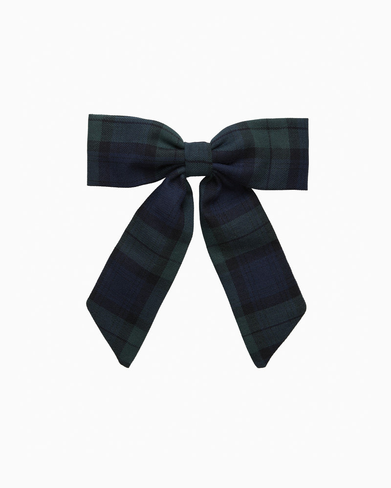 Confiture Clip Long Bow Hair Clip in Navy/Green Tartan