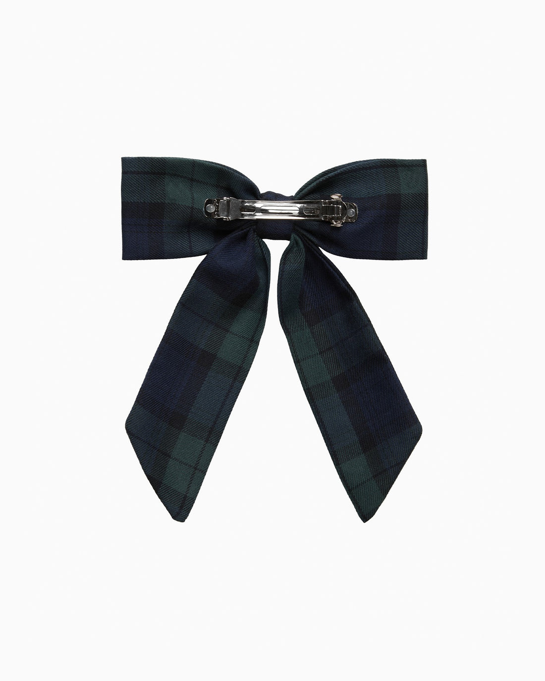 Confiture Clip Long Bow Hair Clip in Navy/Green Tartan