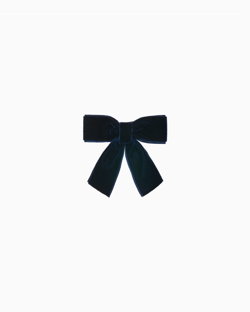 Lily Rose Clip Small Velvet Bow Hair Clip With Tails in Navy