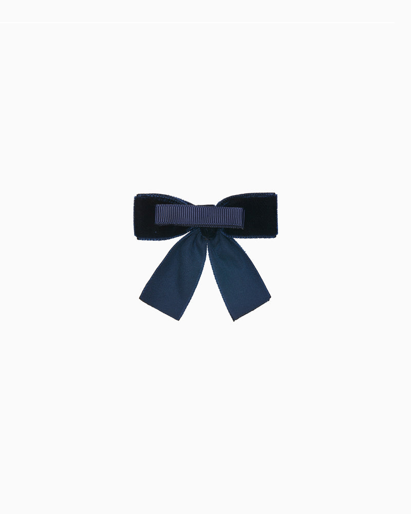 Lily Rose Clip Small Velvet Bow Hair Clip With Tails in Navy