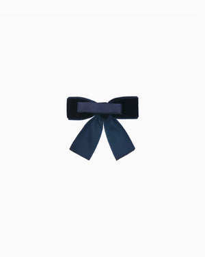 Lily Rose Clip Small Velvet Bow Hair Clip With Tails in Navy