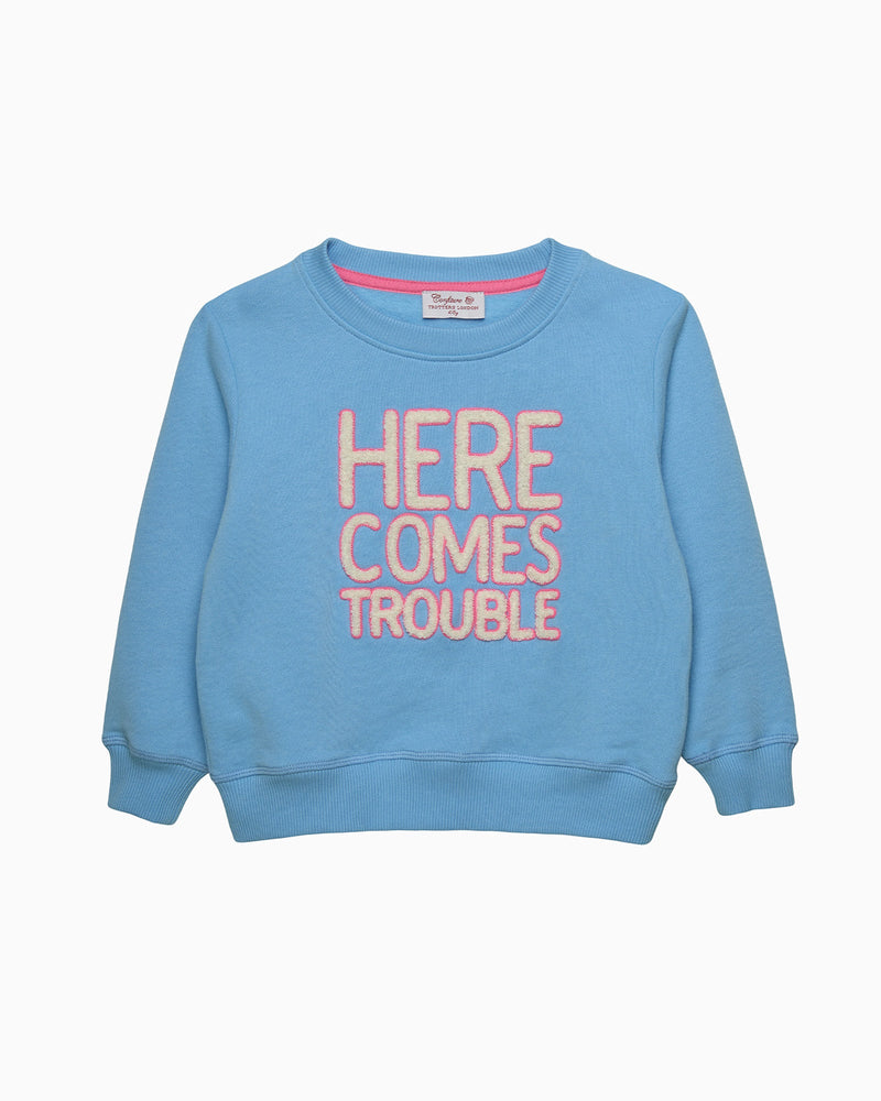 Confiture Sweatshirt Women's Here Comes Trouble Sweatshirt in Blue/Pink