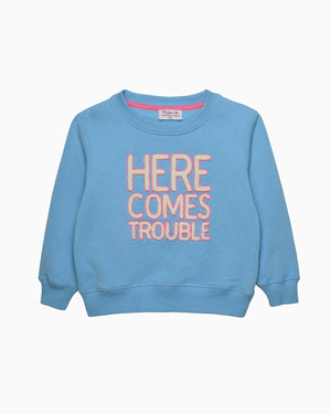 Confiture Sweatshirt Women's Here Comes Trouble Sweatshirt in Blue/Pink