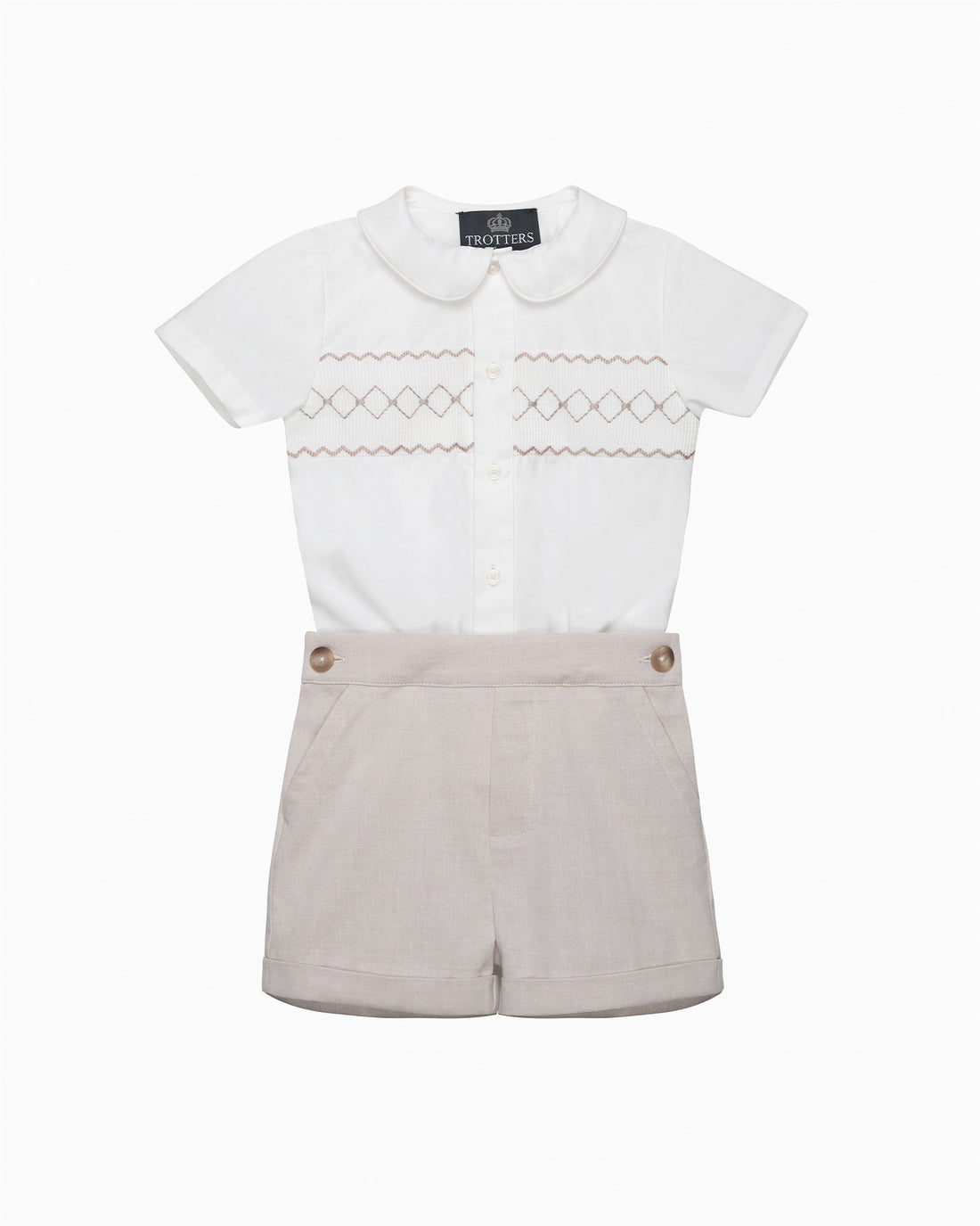 Trotters Heritage Set The Rupert Smocked Set in Oatmeal