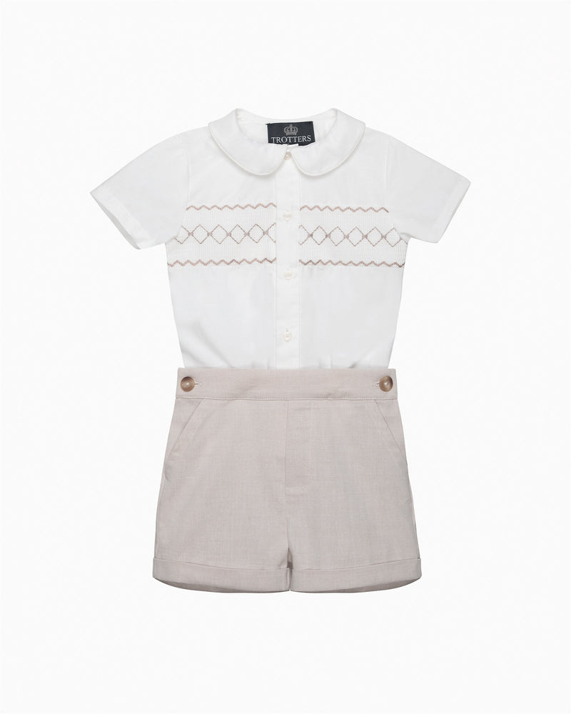 Trotters Heritage Set The Rupert Smocked Set in Oatmeal
