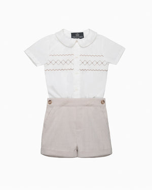 Trotters Heritage Set The Rupert Smocked Set in Oatmeal