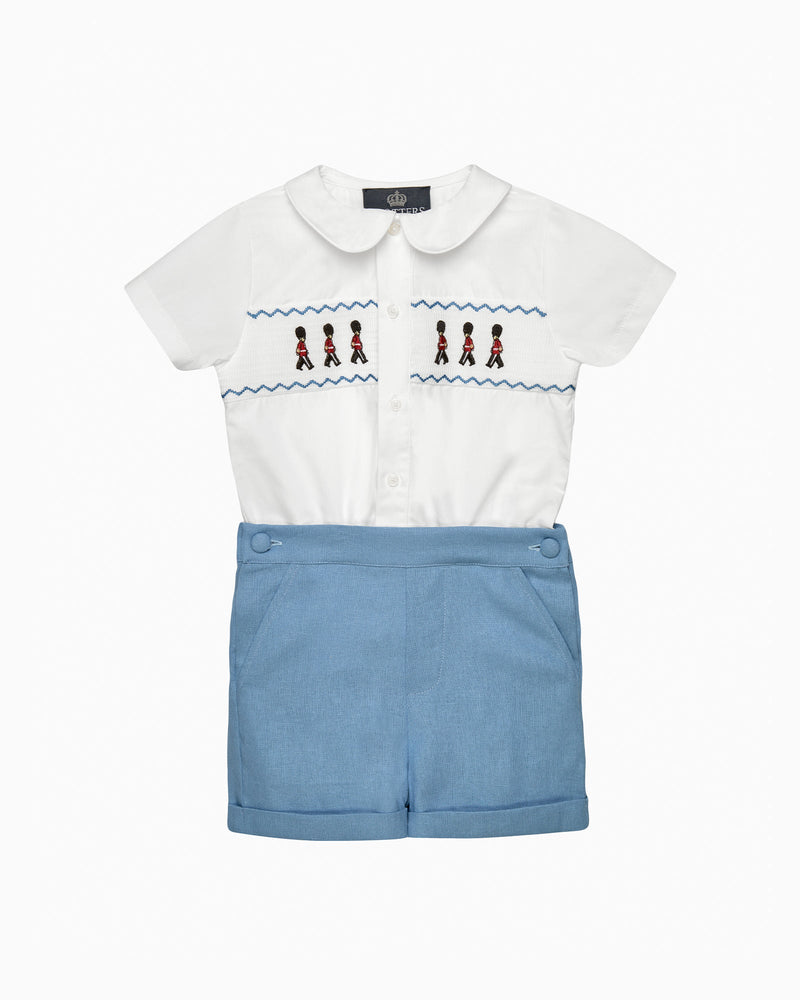 Trotters Heritage Set The Rupert Smocked Set in French Blue Guardsman