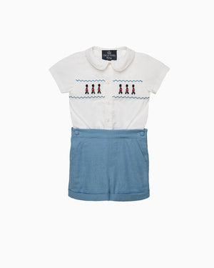 Trotters Heritage Set The Rupert Smocked Set in French Blue Guardsman