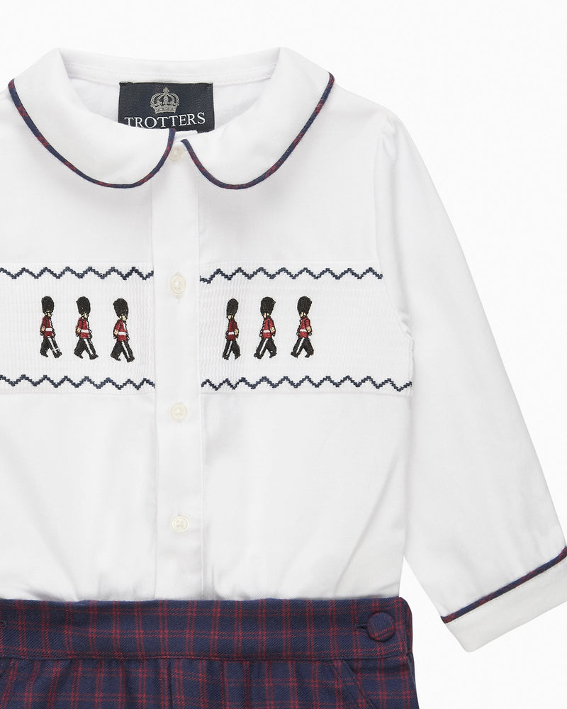 Trotters Heritage Set The Rupert Smocked Set in White/Navy Check Guardsman