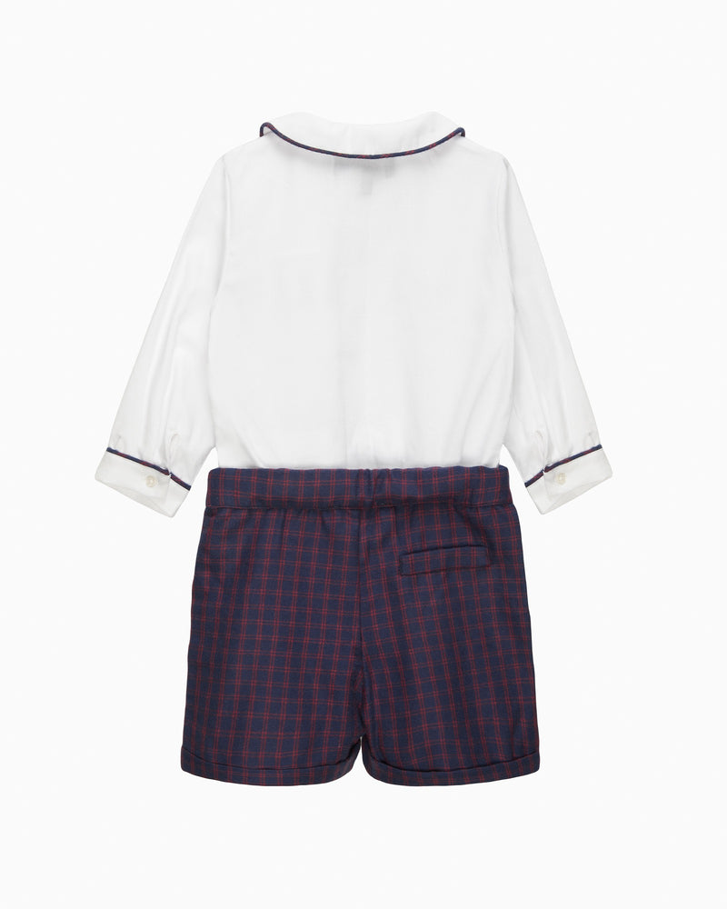 Trotters Heritage Set The Rupert Smocked Set in White/Navy Check Guardsman
